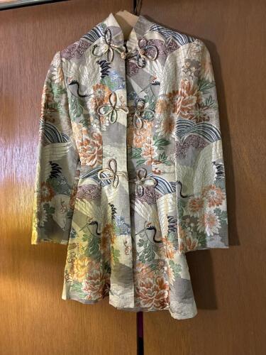 Asian-Style Brocade Jacket With Crane and Floral Motifs