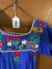 Blue Mexican Embroidered Floral Dress in Traditional Style - 4