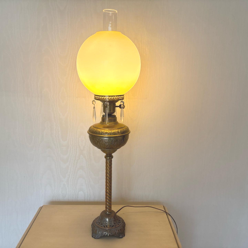 Vintage Brass Table Lamp With Frosted Glass Globe