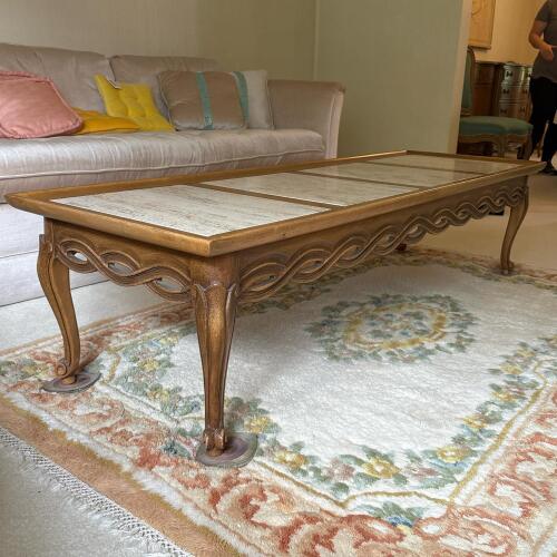 French Provincial Style Marble and Wood Coffee Table