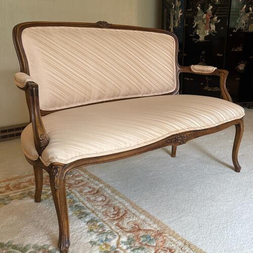 Louis XV-Style Upholstered Carved Wood Settee
