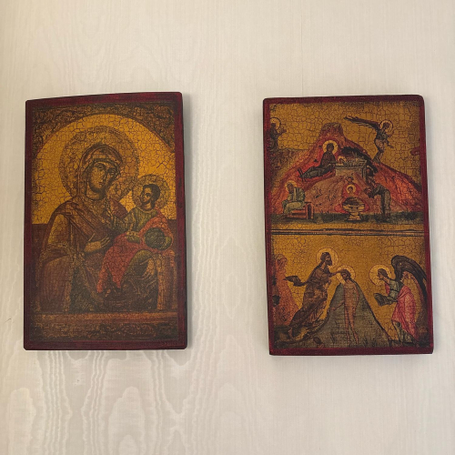 Pair of Traditional Style Painted Wooden Religious Icons, 10"x16"