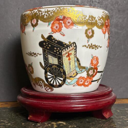 Floral Ceramic Ikebana Vase with Flower Frog