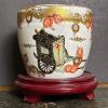 Floral Ceramic Ikebana Vase with Flower Frog