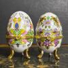 Ceramic Egg Trinket Boxes with Floral & Bird Motifs
