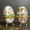 Ceramic Egg Trinket Boxes with Floral & Bird Motifs - 7