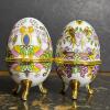 Ceramic Egg Trinket Boxes with Floral & Bird Motifs - 8