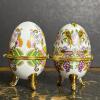Ceramic Egg Trinket Boxes with Floral & Bird Motifs - 9