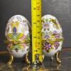 Ceramic Egg Trinket Boxes with Floral & Bird Motifs - 10