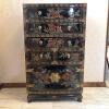 Oriental-Style Black Lacquer Chest with Floral & Bird Motifs - 2