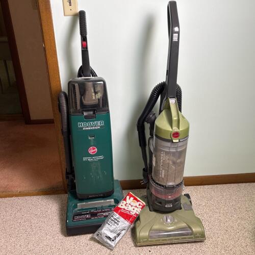 Two Vintage Hoover Upright Vacuums