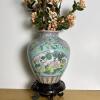 Chinese Famille Rose-Style Ceramic Vase with Stand