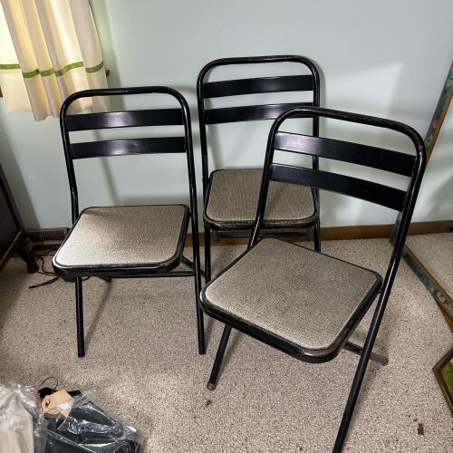 Three Vintage Metal Folding Chairs