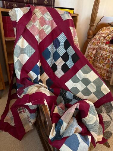 Hand-Pieced Bow Tie Patchwork Quilt in