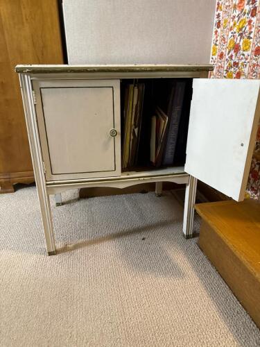 Painted Wooden Record Cabinet With Records