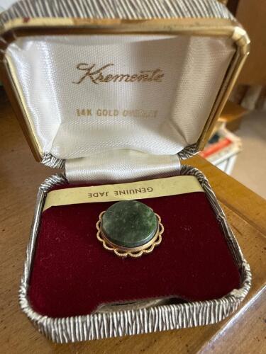 Krementz 14K Gold Overlay Jade Tie Tack