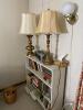 White Wood Bookcase with Books and Lamps