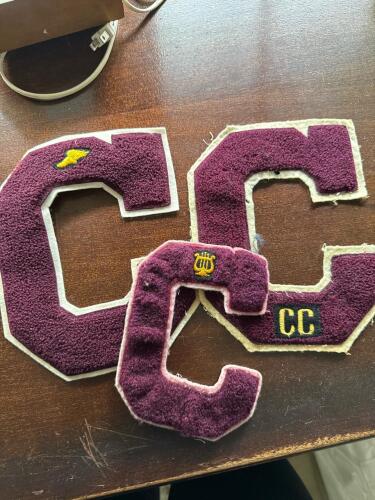 Vintage Chenille Varsity Letter Patches with Maroon and Yellow Accents