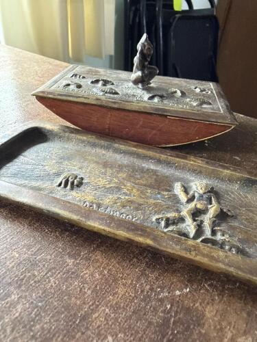 Dartmoor Pixie and Mushroom Toadstool Motif Brass Desk Set