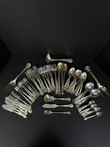 Ornate Silver-Plate Flatware and Serving Utensils Set
