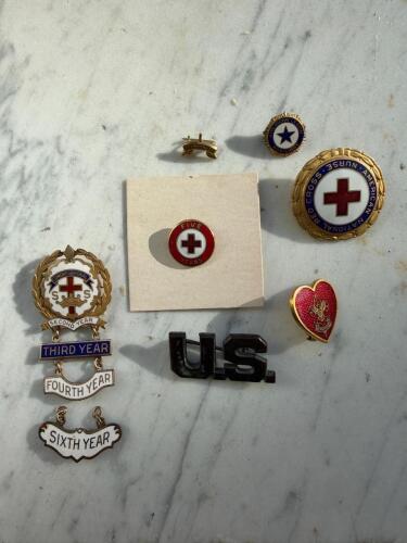 Assorted Vintage Pins: Red Cross, American Legion, Boy Scouts, U.S.
