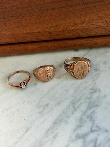 10K Antique Engraved Rings and Engagement Ring