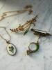 Art Nouveau-Style Gold Brooch, Horn Bar Pin, Painted Pendant