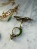Art Nouveau-Style Gold Brooch, Horn Bar Pin, Painted Pendant - 2