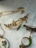 Art Nouveau-Style Gold Brooch, Horn Bar Pin, Painted Pendant - 3