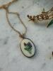 Art Nouveau-Style Gold Brooch, Horn Bar Pin, Painted Pendant - 4