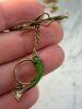 Art Nouveau-Style Gold Brooch, Horn Bar Pin, Painted Pendant - 6