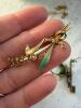 Art Nouveau-Style Gold Brooch, Horn Bar Pin, Painted Pendant - 8