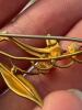 Art Nouveau-Style Gold Brooch, Horn Bar Pin, Painted Pendant - 9