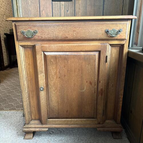 Vintage Wooden Cabinet with Drawer and Paneled Door