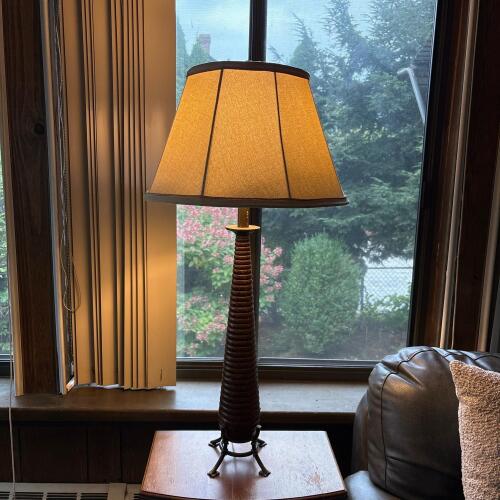 Spiral Carved Table Lamp With Metal Tripod Base
