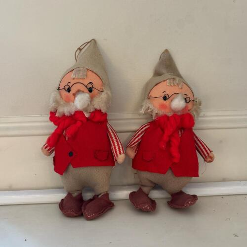 Pair of Vintage-Style Fabric Santa Gnome Dolls