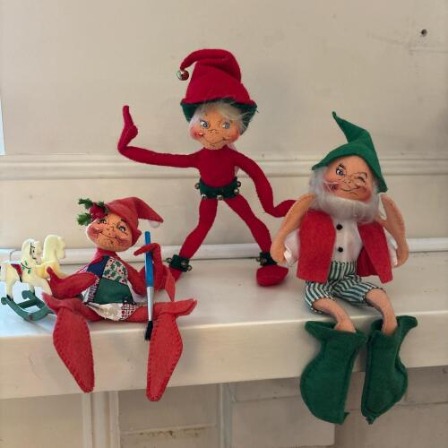 Trio of Annalee Christmas Elf Dolls