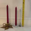 Two Candleholders and Candle Snuffer - Leaf and Glass Styles - 8