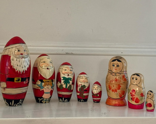 Santa and Floral Wooden Nesting Dolls