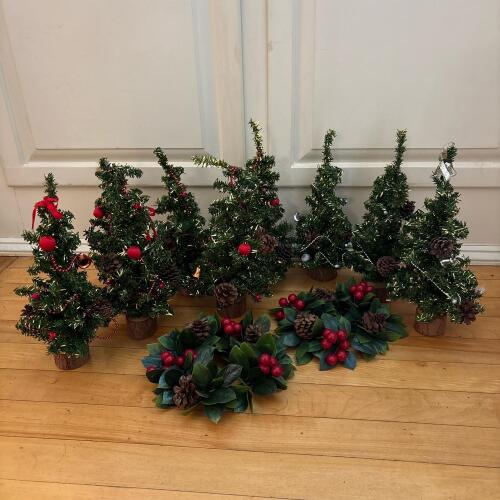 Artificial Tabletop Christmas Trees and Wreath Candle Rings