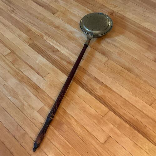 Brass-Tone Bed Warmer with Long Wooden Handle