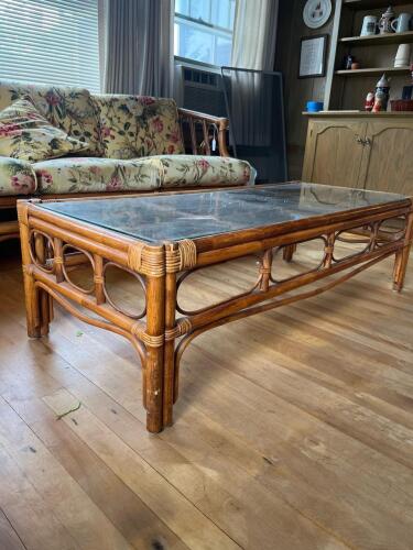 Rattan Glass Top Coffee Table
