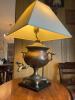 Antique-Style Brass Samovar Table Lamp with Square Shade