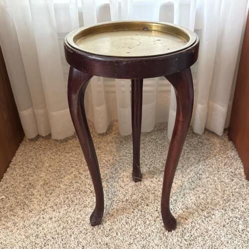 Round Brass Tray-Top Accent Table