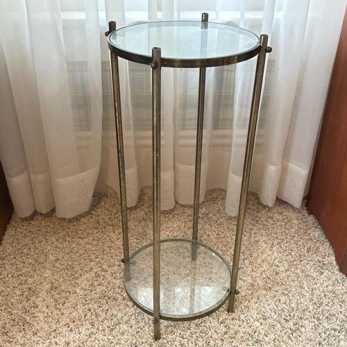 Glass and Metal Two-Tier Round Side Table