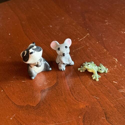 Three Miniature Animals: Frog, Mouse, Raccoon