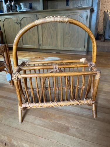 Rattan Magazine Rack in Mid-Century Modern Style