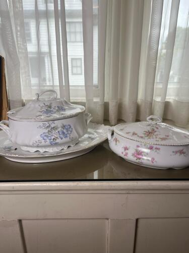 Victorian-Style Floral Porcelain Tureens and Underplate