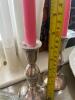 Colonial Candle Silver Candlesticks and Cut Glass Hurricane Shades - 6