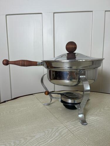 Mid-Century Modern Stainless Steel Chafing Dish with Stand